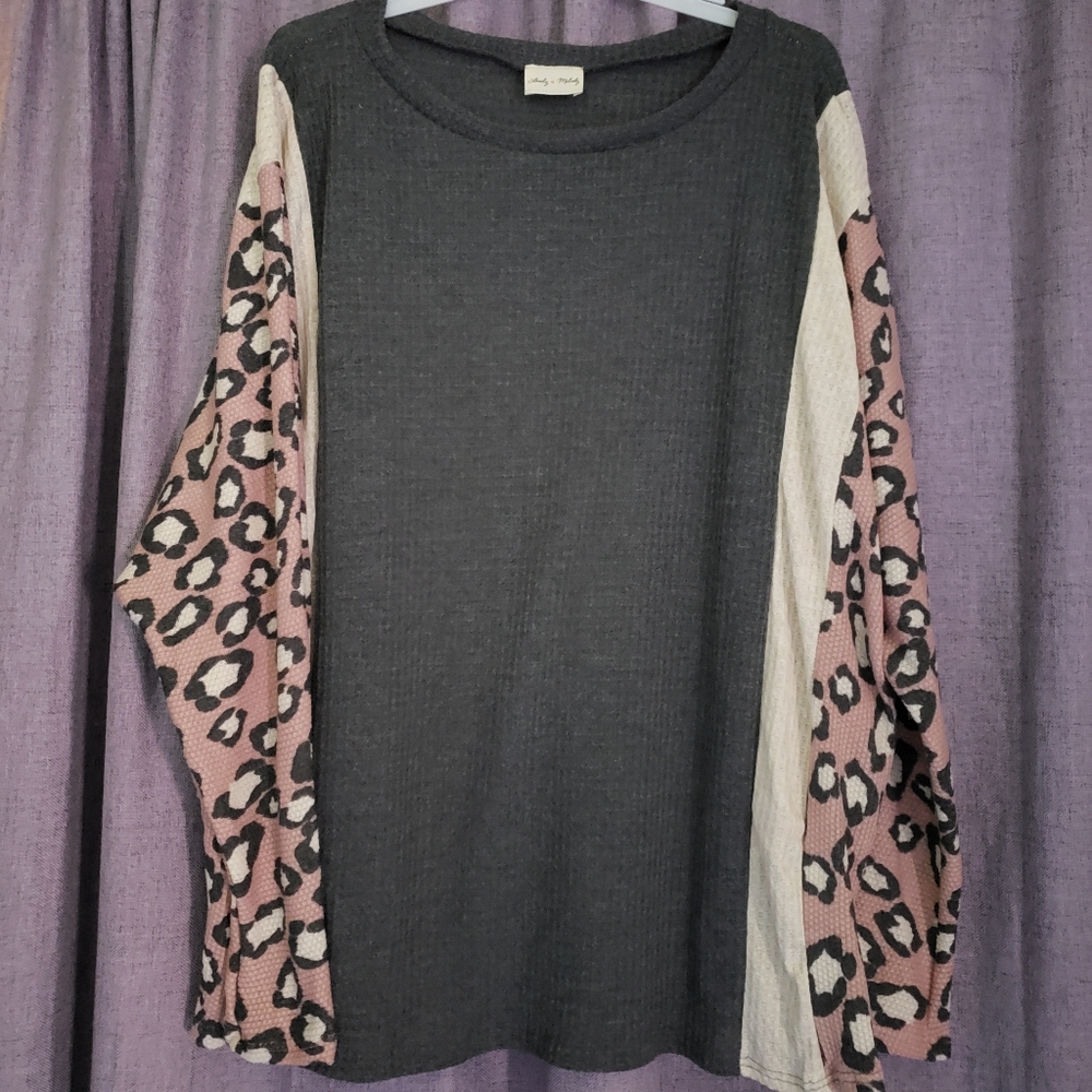 Animal Print Waffle Top - M
